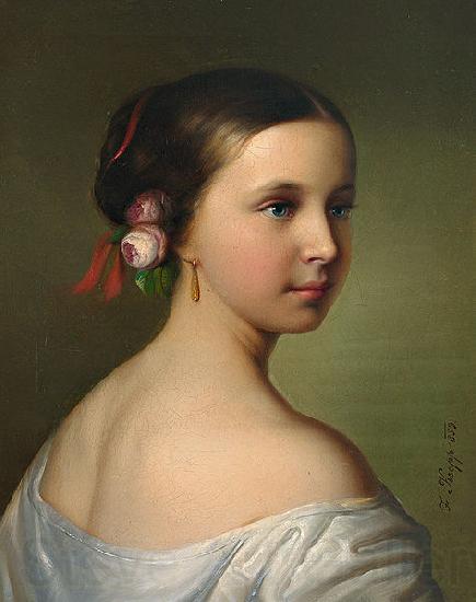 Friedrich Krepp Portrait of a young woman with roses in her hair France oil painting art